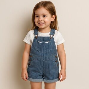 • Mini Boden • Girls Short Overalls
Striped Navy Blue & White Hearts 7-8